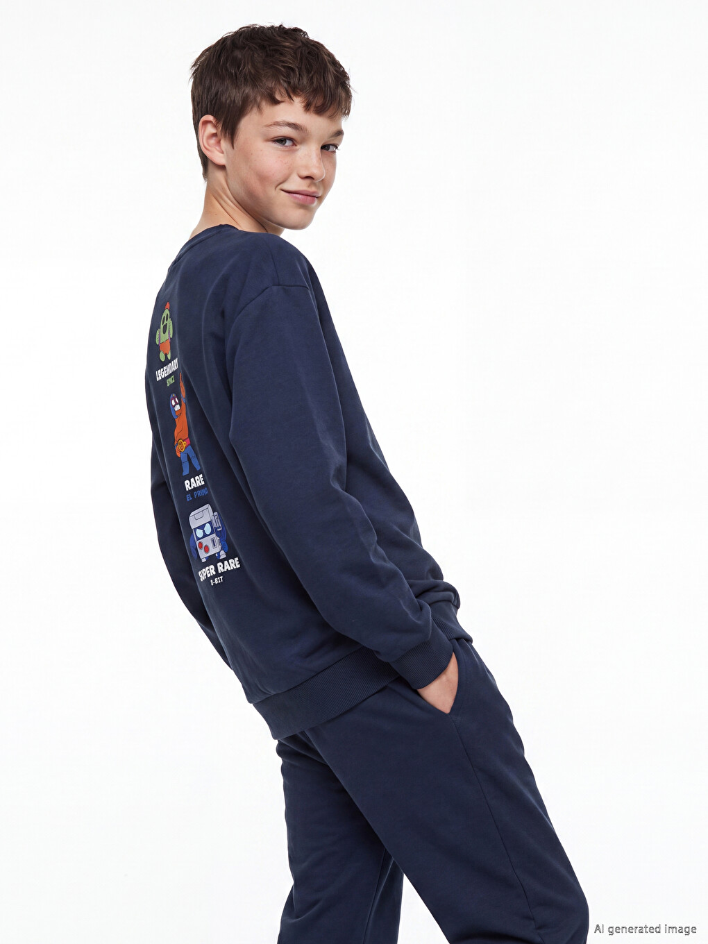 Lacivert Brawl Stars Baskılı Erkek Çocuk Sweatshirt-1