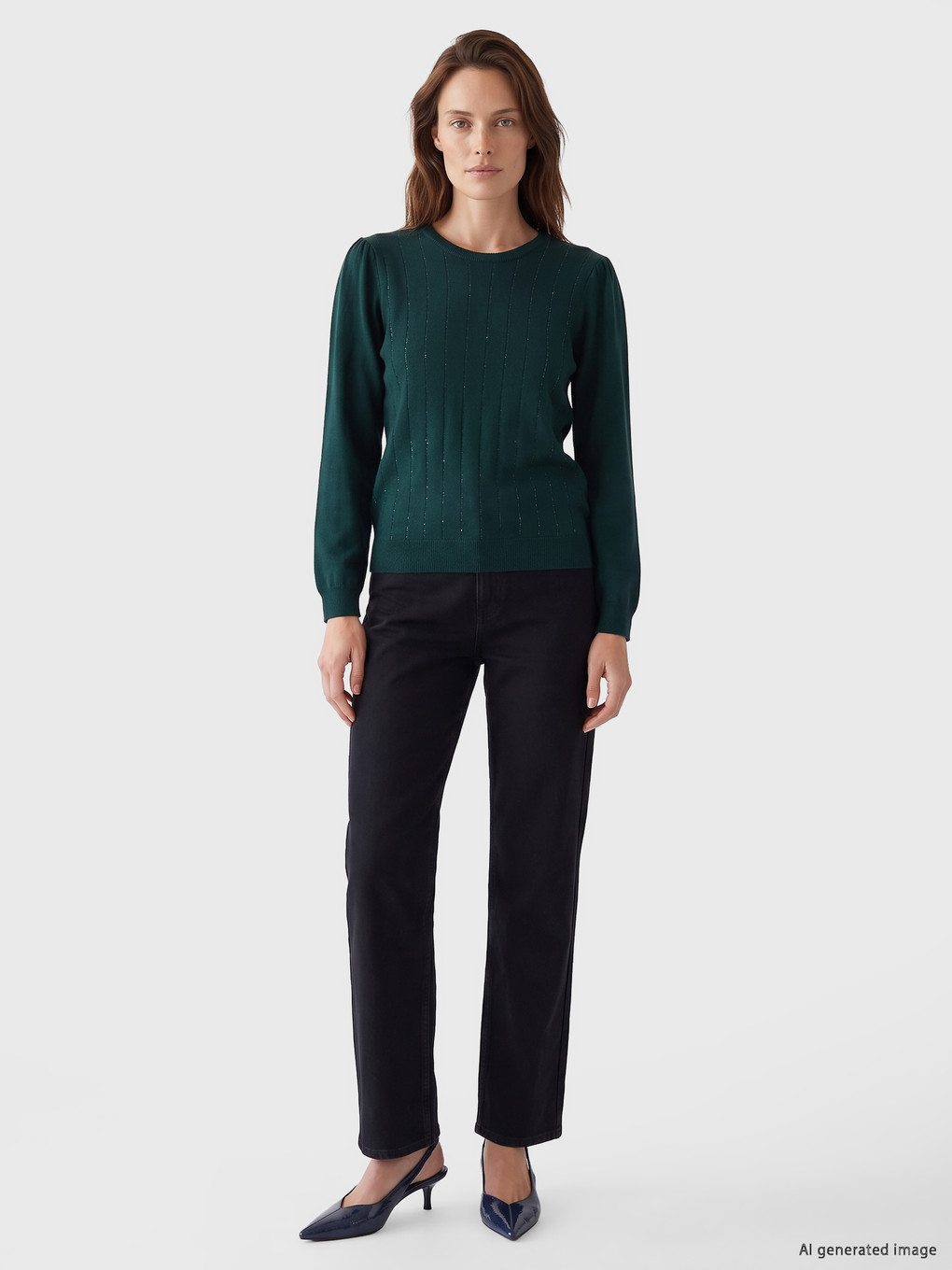 Crew Neck Striped Women's Knitwear Sweater-1