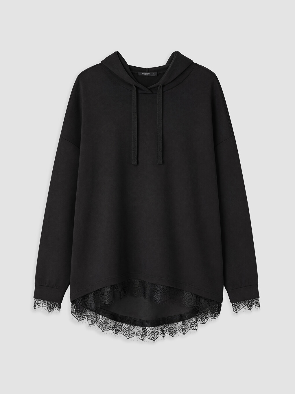 Siyah Dantel Detaylı Soft Touch Oversize Kadın Hoodie-4