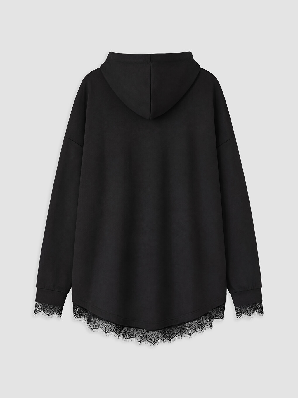 Siyah Dantel Detaylı Soft Touch Oversize Kadın Hoodie-5