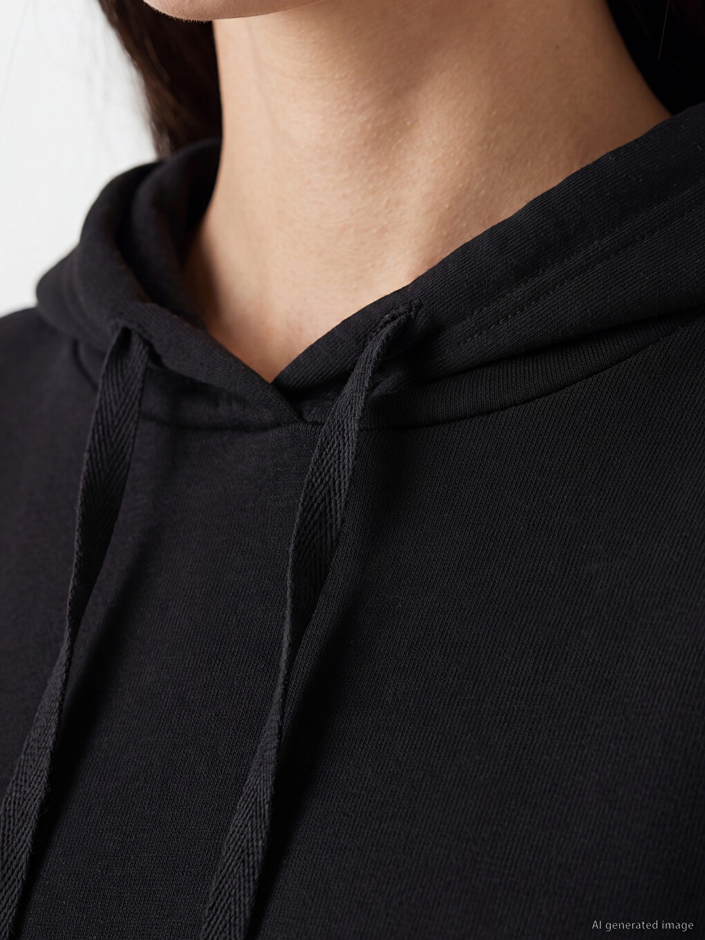 Siyah Dantel Detaylı Soft Touch Oversize Kadın Hoodie-2