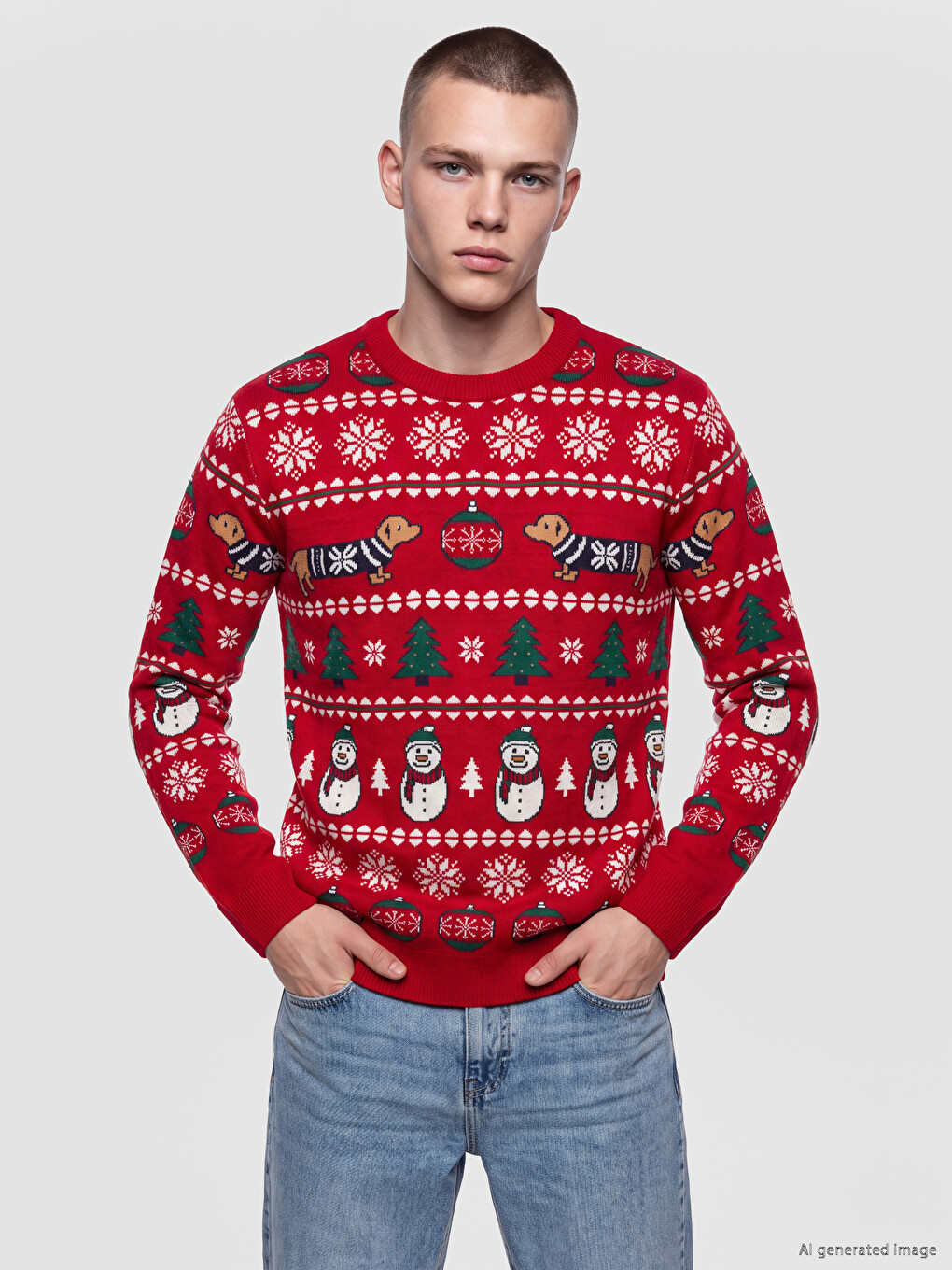 Crew Neck New Year Printed Men's Knitwear Sweater