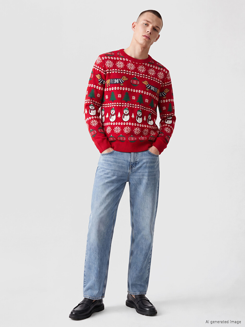 Crew Neck New Year Printed Men's Knitwear Sweater-1