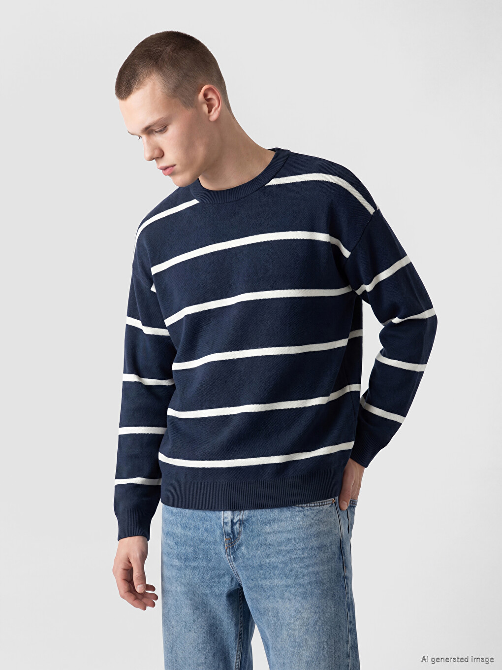 Crew Neck Striped Men's Knitwear Sweater