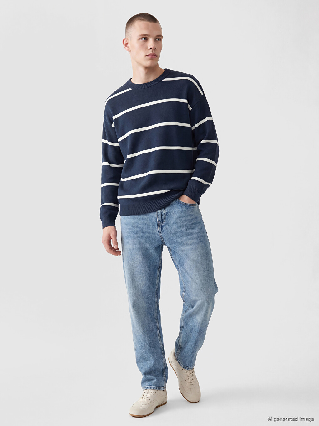 Crew Neck Striped Men's Knitwear Sweater-1