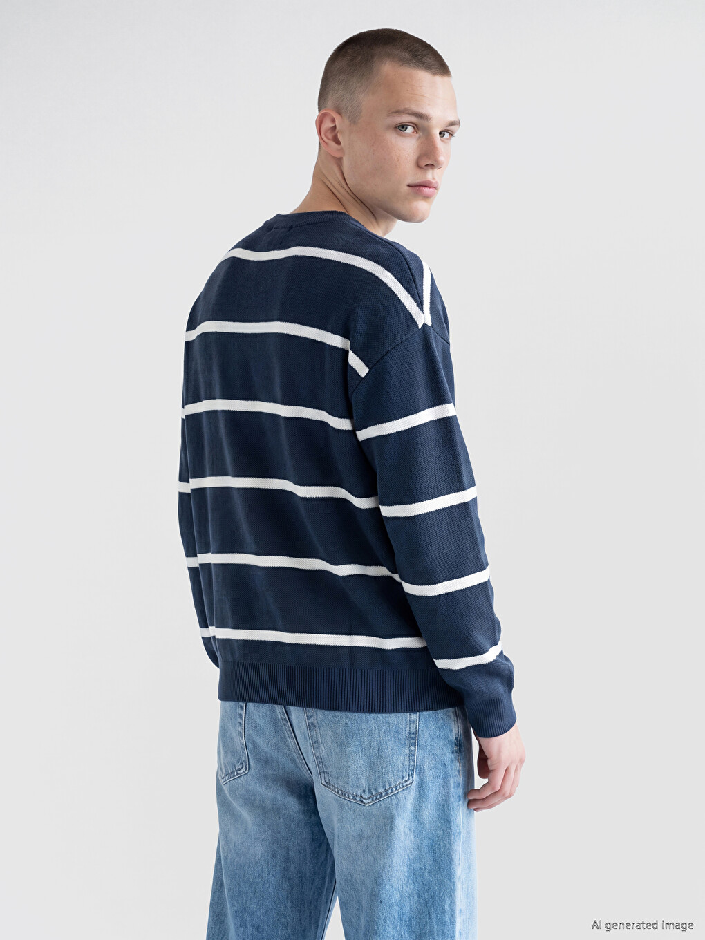 Crew Neck Striped Men's Knitwear Sweater-3