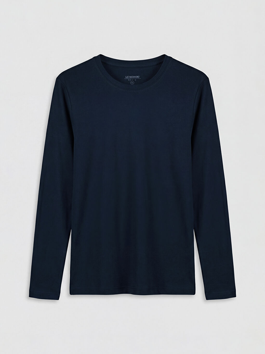 Lacivert Bisiklet Yaka Uzun Kollu Ribana Erkek Tişört-4