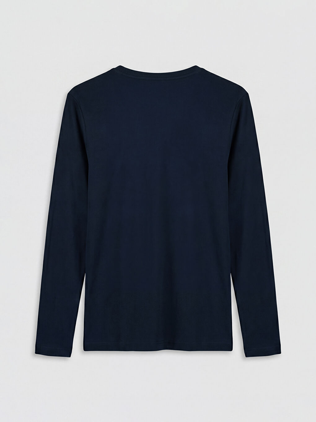 Lacivert Bisiklet Yaka Uzun Kollu Ribana Erkek Tişört-5