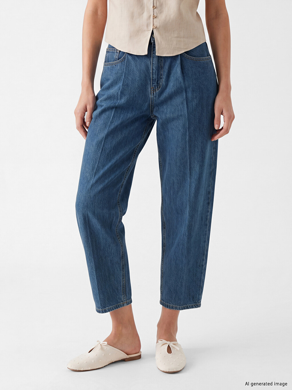 İndigo Barrel Fit Kadın Jean Pantolon-1