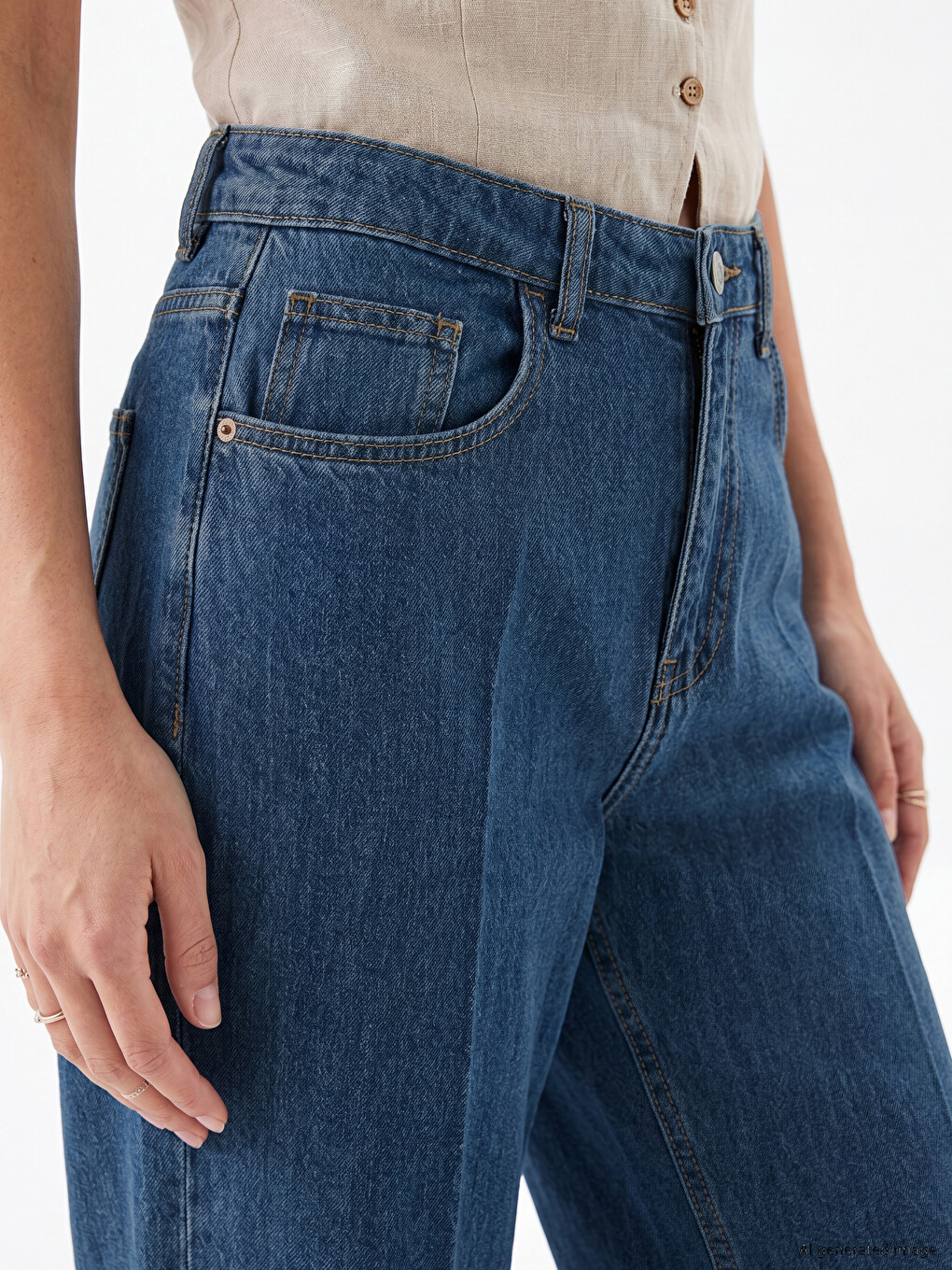 İndigo Barrel Fit Kadın Jean Pantolon-2