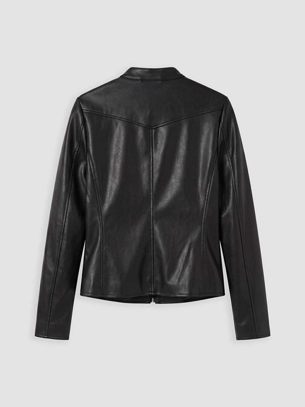 Crew Neck Women's Faux Leather Jacket-5