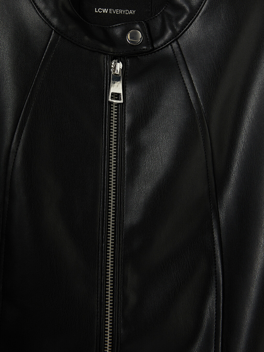 Crew Neck Women's Faux Leather Jacket-6