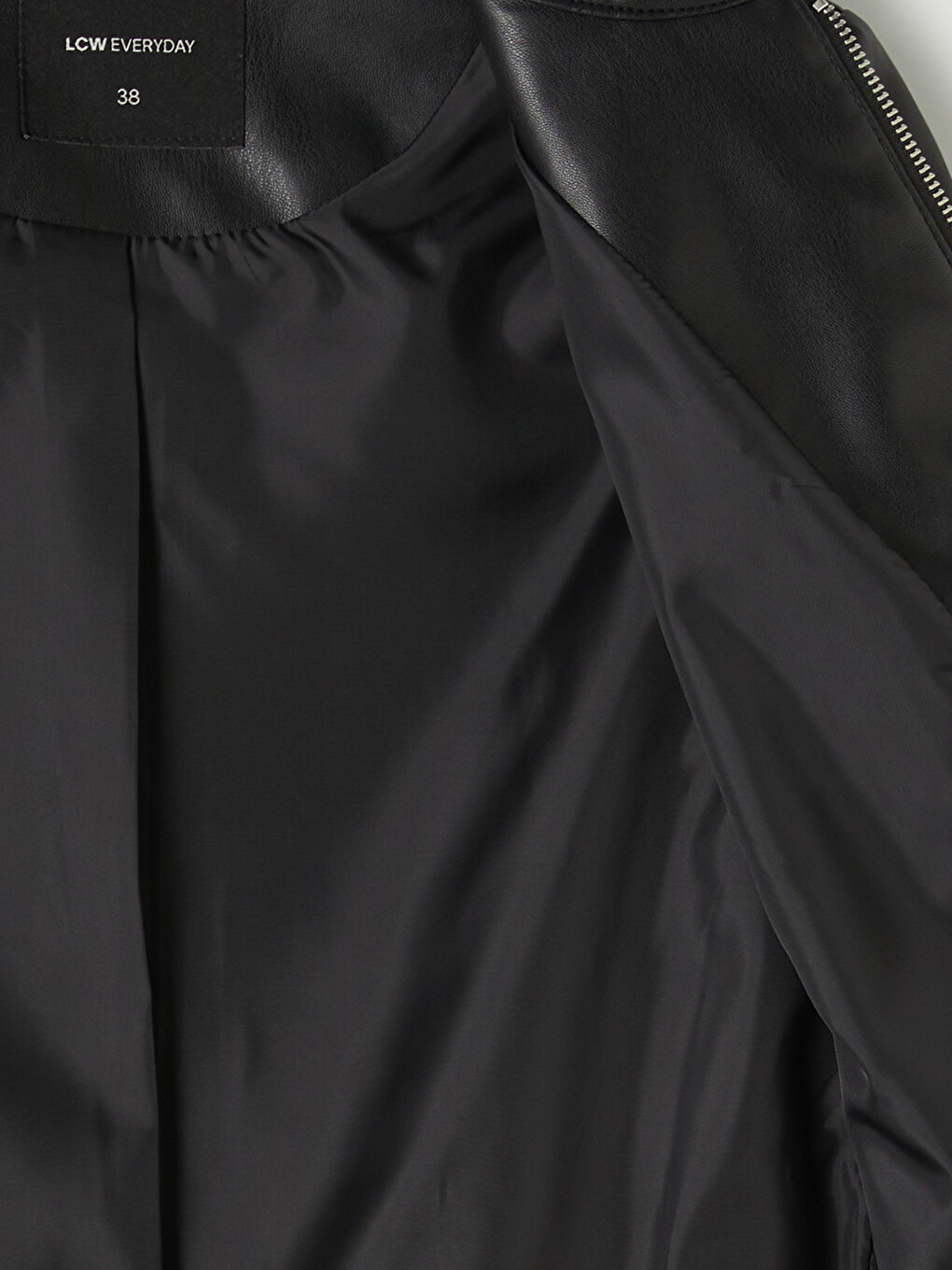 Crew Neck Women's Faux Leather Jacket-7