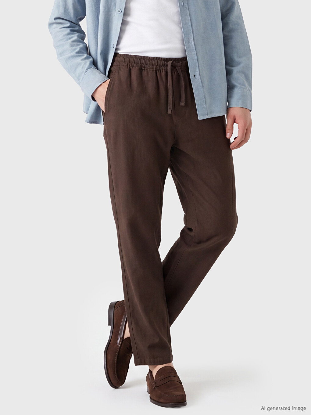 Kahverengi Relax Fit Dokulu Erkek Pantolon