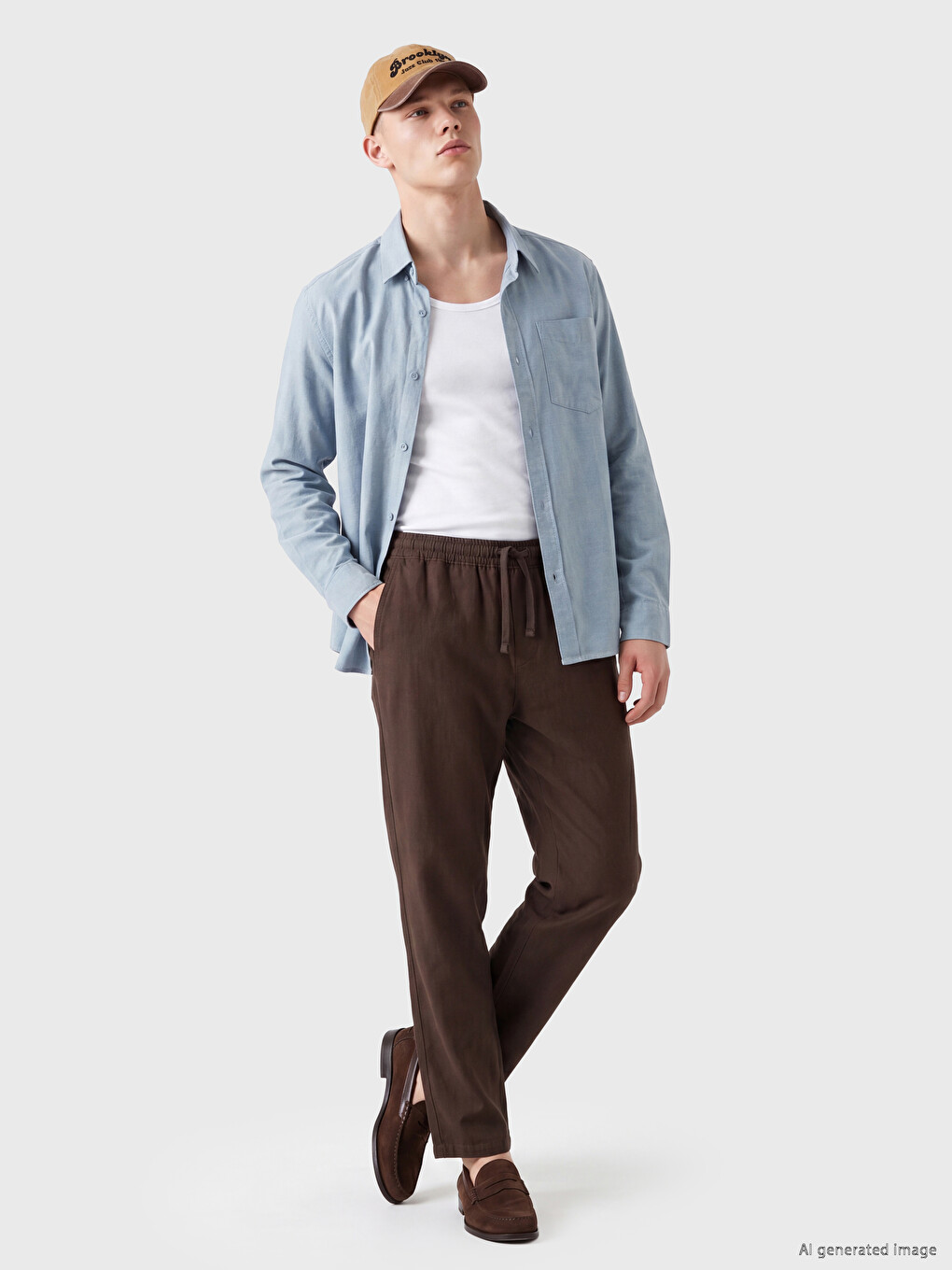 Kahverengi Relax Fit Dokulu Erkek Pantolon-1