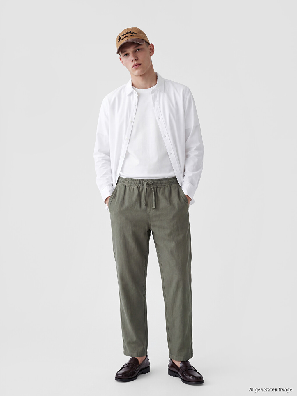 Haki Relax Fit Dokulu Erkek Pantolon