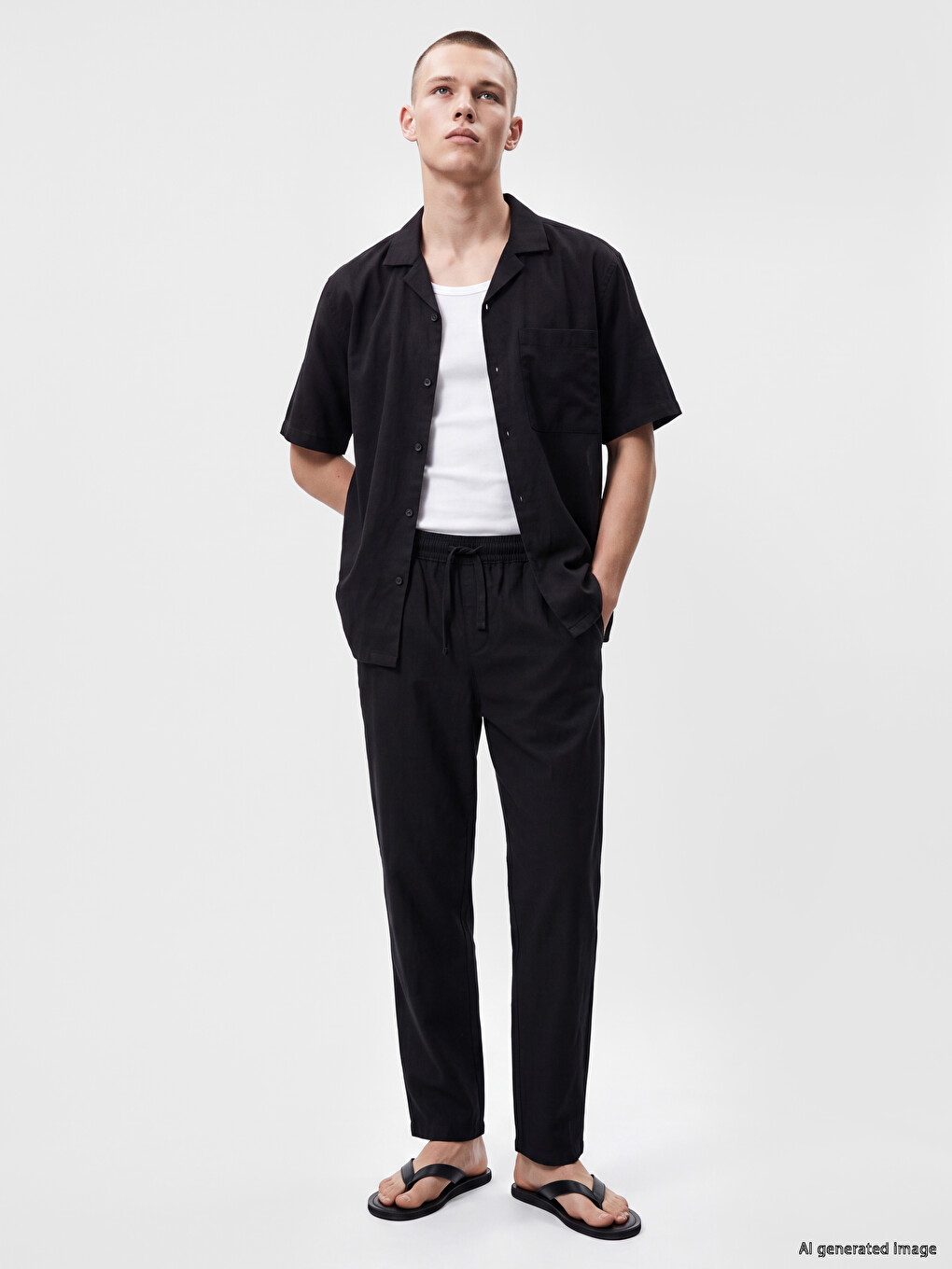 Siyah Relax Fit Dokulu Erkek Pantolon-1
