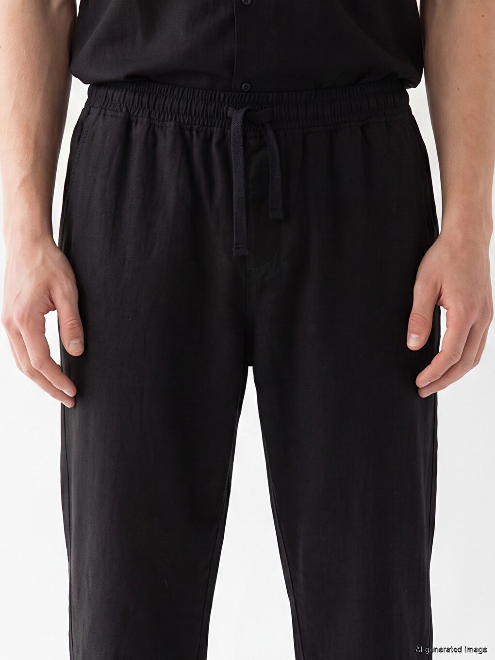 Siyah Relax Fit Dokulu Erkek Pantolon-2