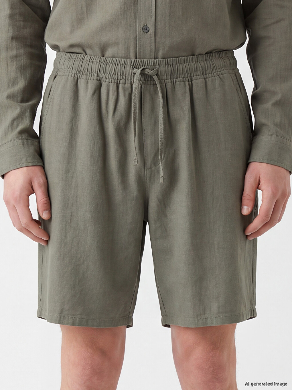Regular Fit Linen Look Men's Shorts-2