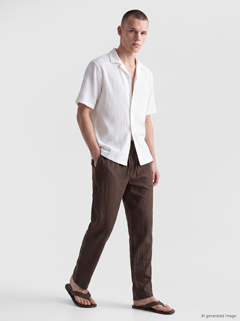 Kahverengi Regular Fit Erkek Dokulu Pantolon-1
