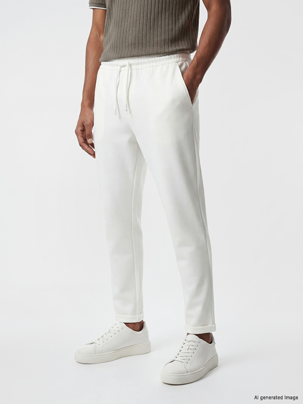 Beyaz Relax Fit Erkek Pantolon-1