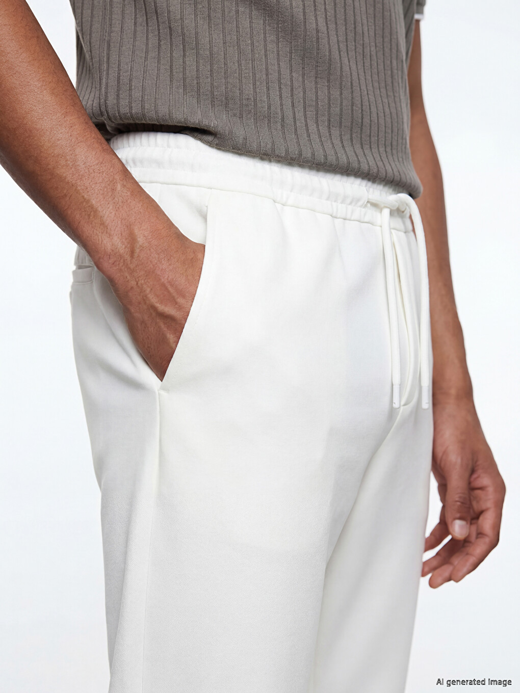 Beyaz Relax Fit Erkek Pantolon-2