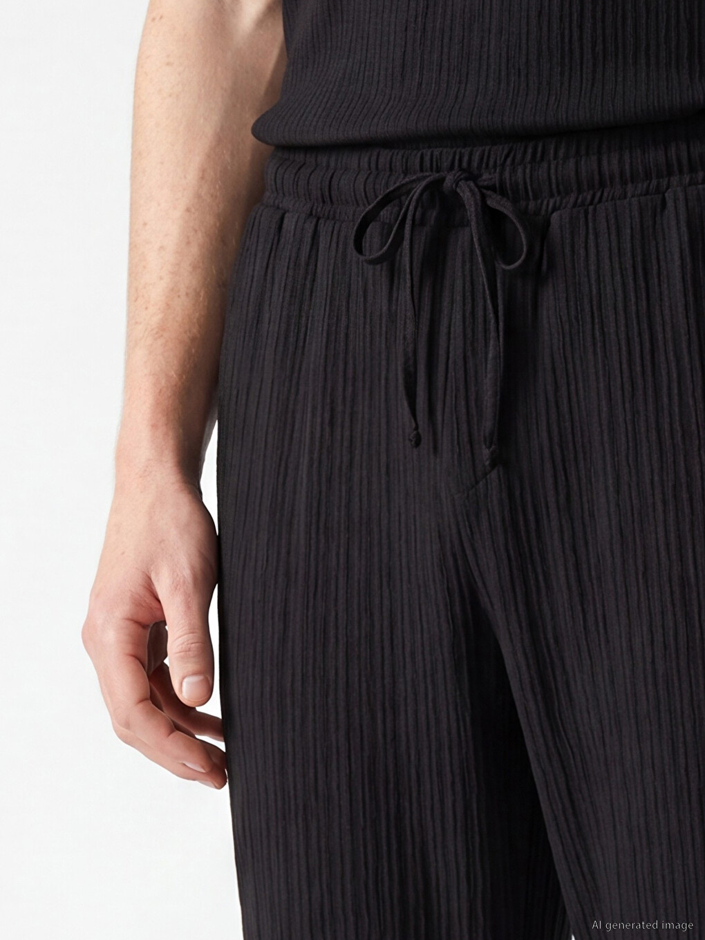 Siyah Regular Fit Erkek Pileli Pantolon-2