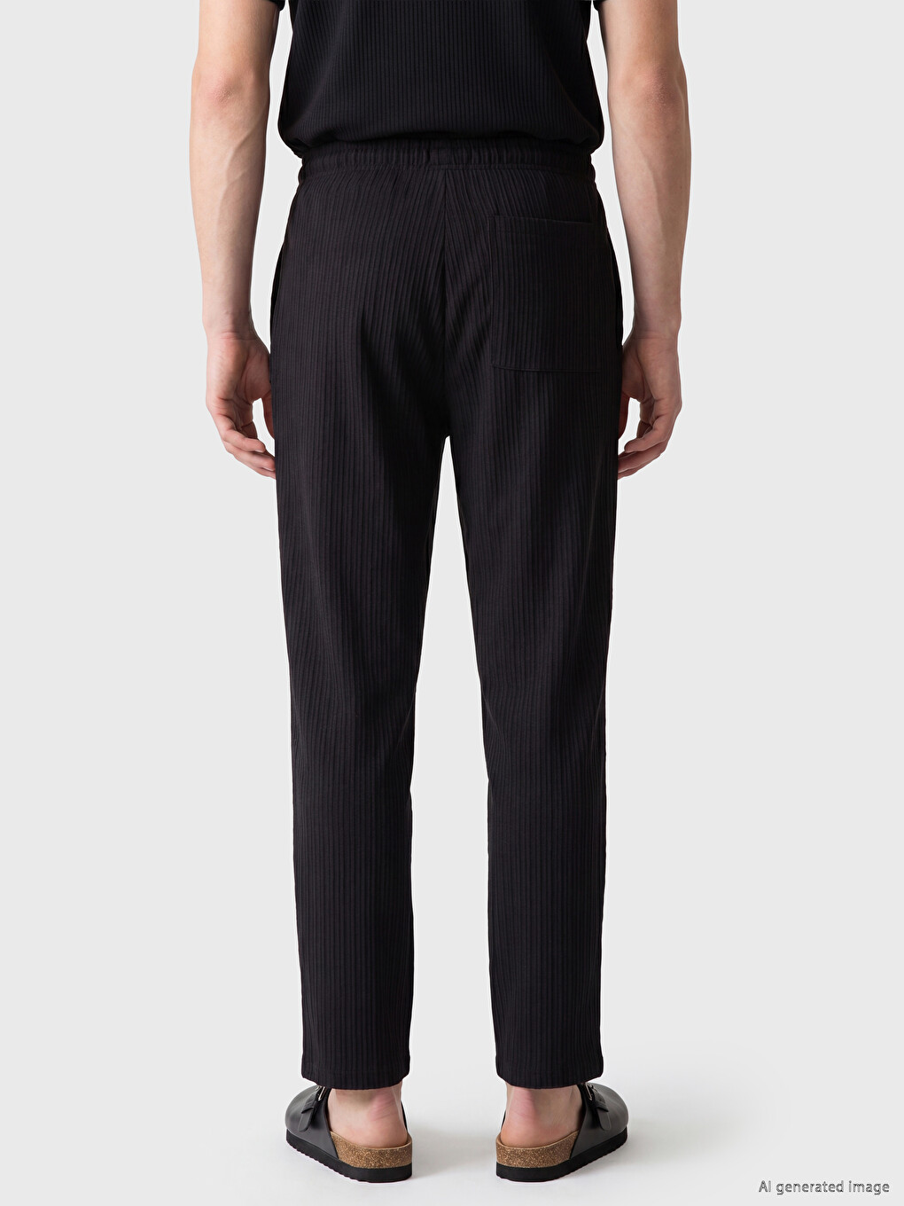 Siyah Regular Fit Erkek Pileli Pantolon-3