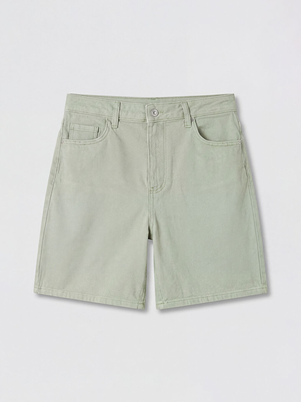 Yeşil Yüksek Bel Bermuda Fit Kadın Jean Şort