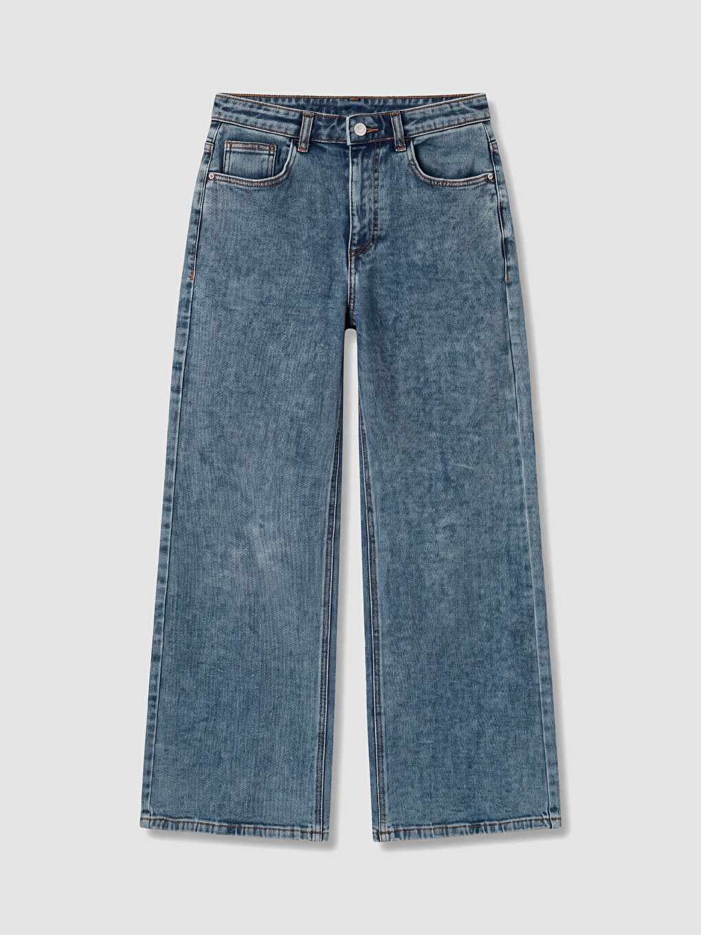İndigo Yüksek Bel Wideleg Kadın Jean Pantolon-4