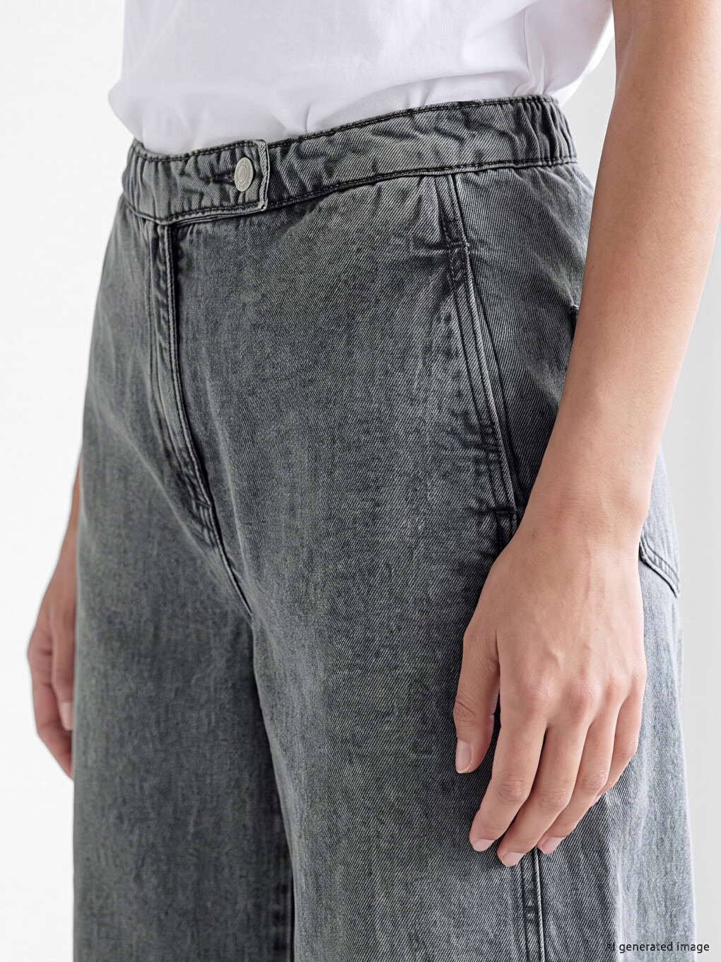 Elastic Waist Wideleg Jean-2