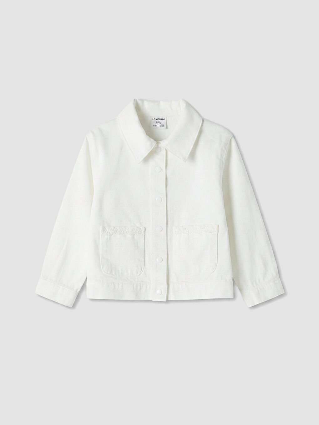 Beyaz Gömlek Yaka Kız Çocuk Gabardin Ceket