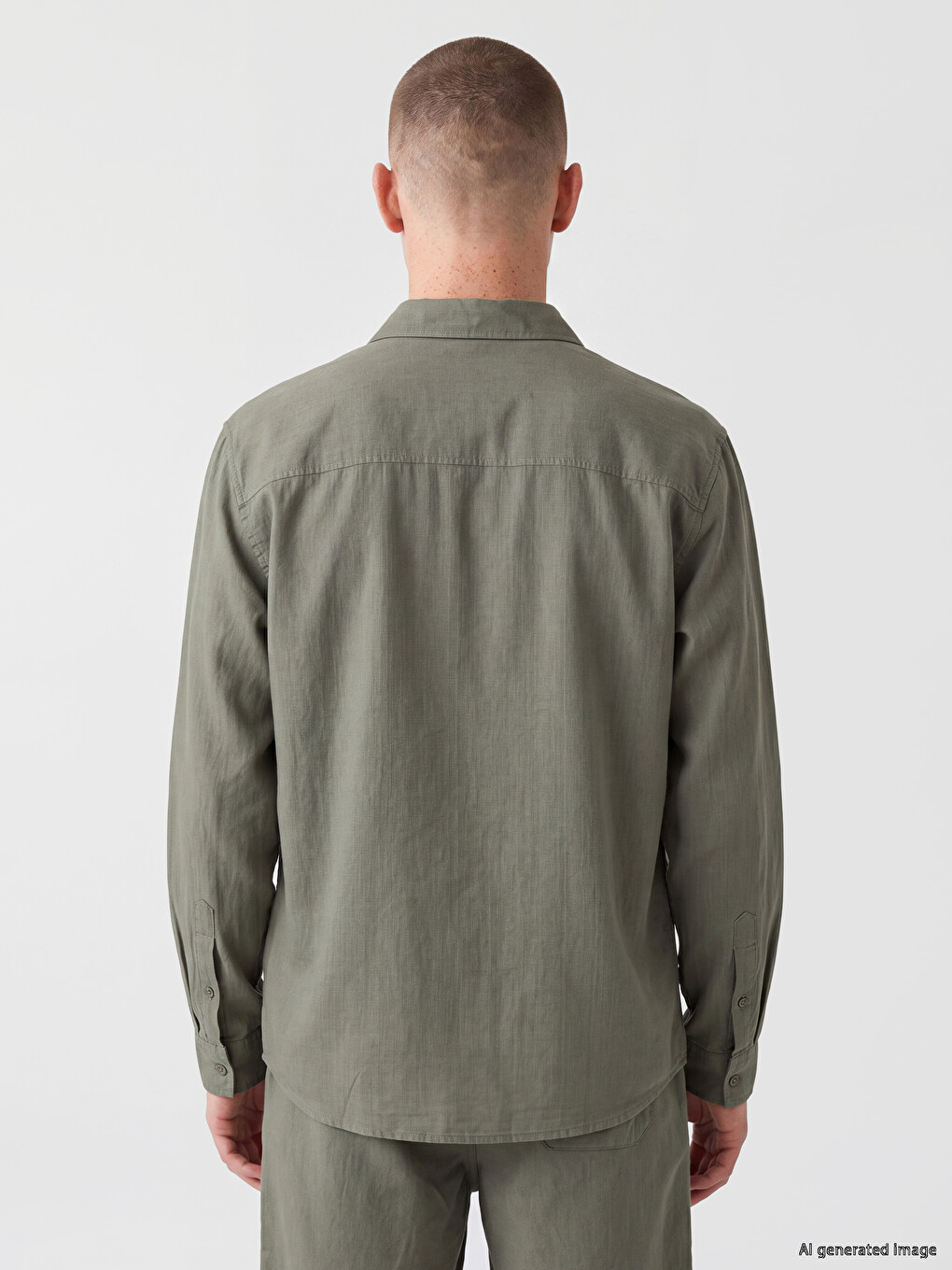 Haki Regular Fit Poplin Erkek Gömlek-3