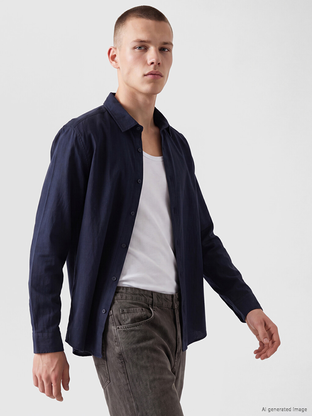 Lacivert Regular Fit Poplin Erkek Gömlek