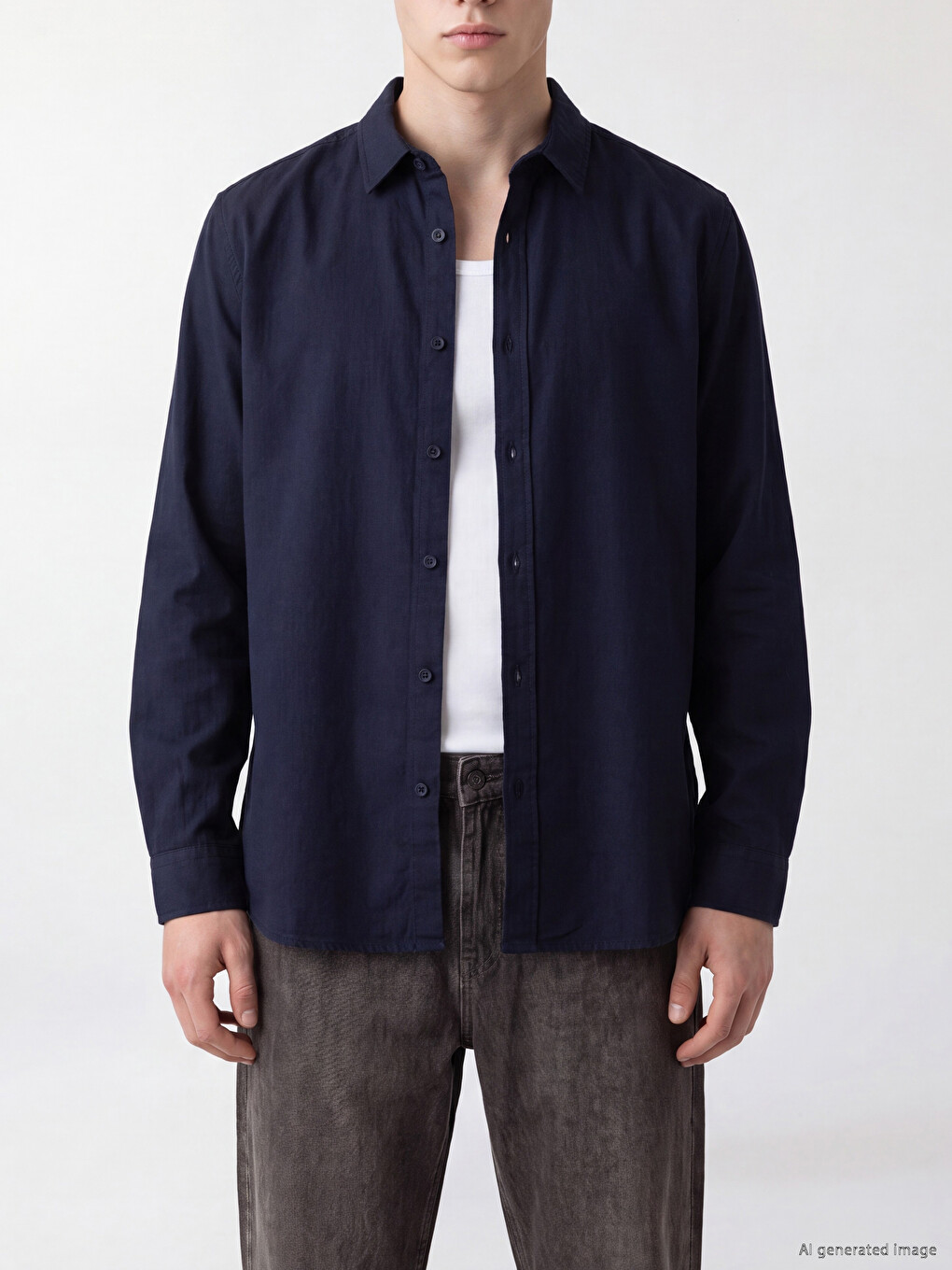 Lacivert Regular Fit Poplin Erkek Gömlek-2