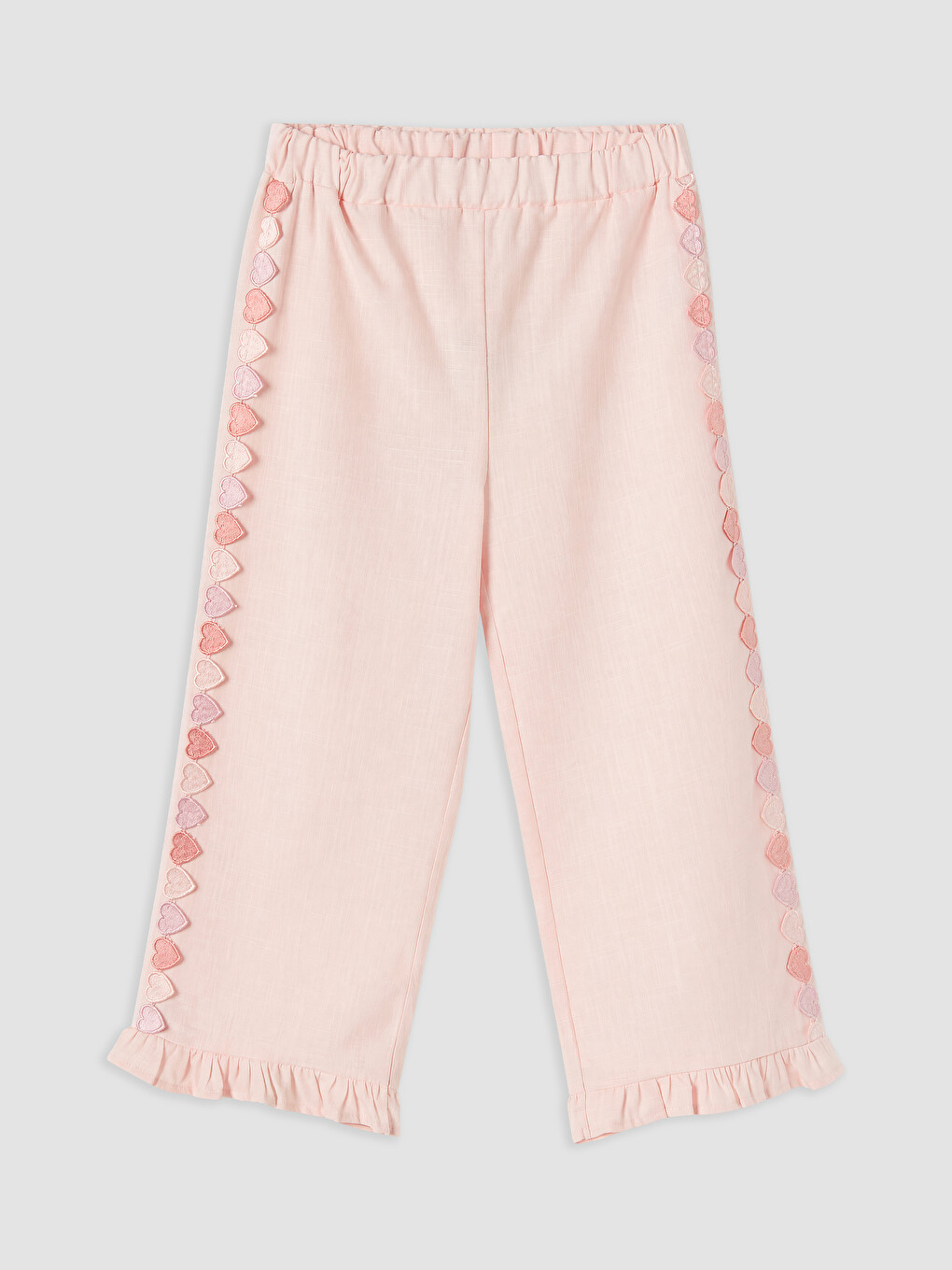 Pembe Kız Çocuk Kalp Nakışlı Pantolon