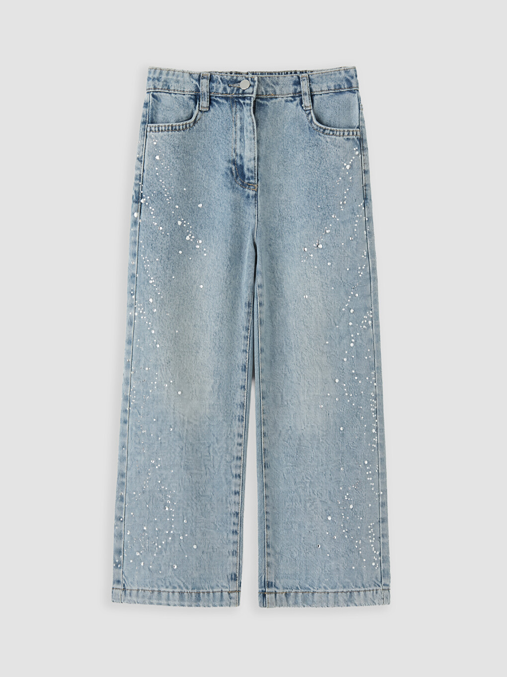 İndigo Taş İşlemeli Kız Çocuk Jean Pantolon-2