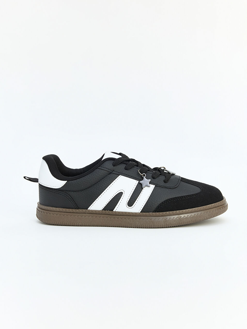 Siyah Suni Deri ve Süet Detaylı Kız Çocuk Sneaker-1