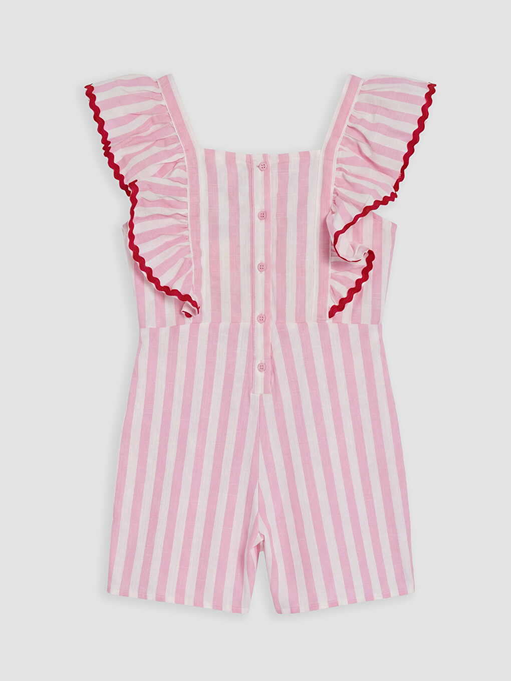 Pembe Kare Yaka Fırfırlı Hello Kitty Nakışlı Kız Çocuk Tulum-3