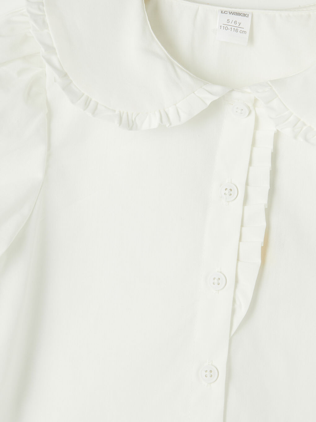 Beyaz Bebe Yaka Fırfır Detaylı Kız Çocuk Gömlek-2