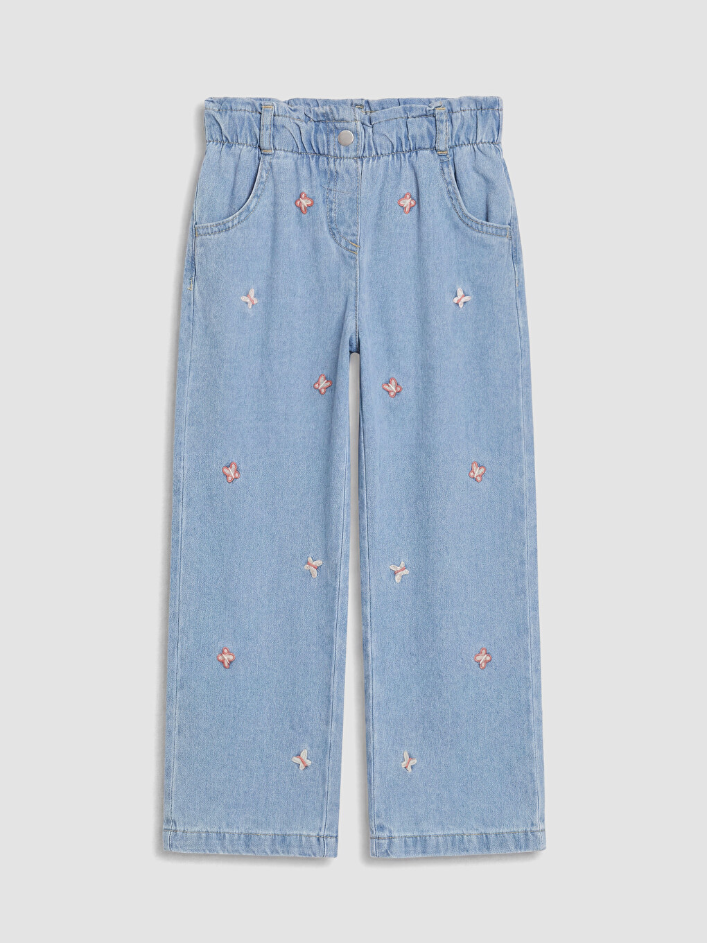 İndigo Regular Fit Nakışlı Kız Çocuk Jean Pantolon