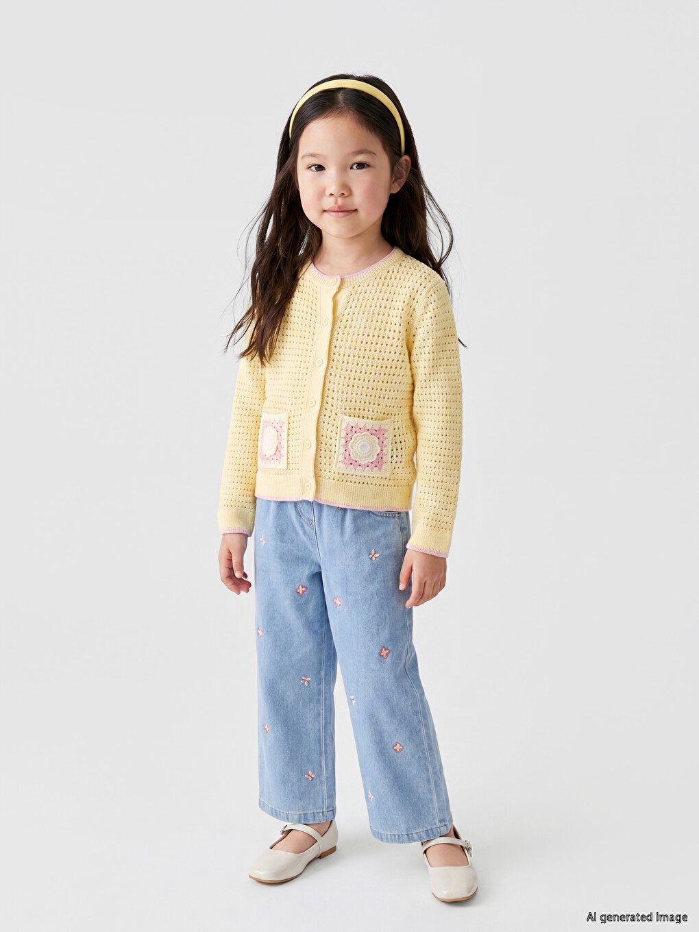 İndigo Regular Fit Nakışlı Kız Çocuk Jean Pantolon