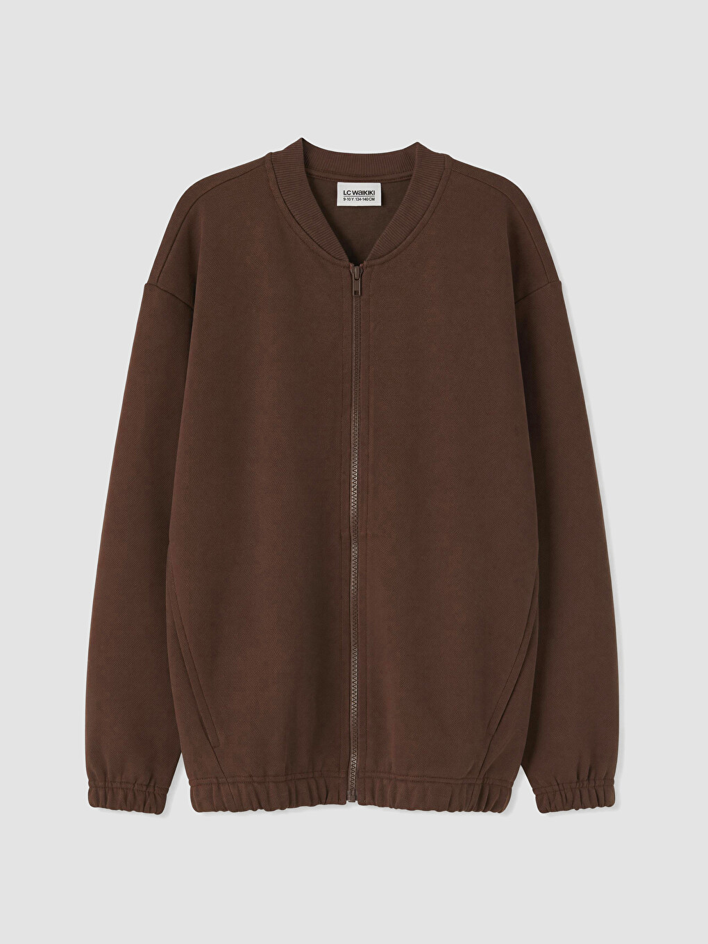 Kahverengi Kolej Yaka Erkek Çocuk Fermuarlı Sweatshirt