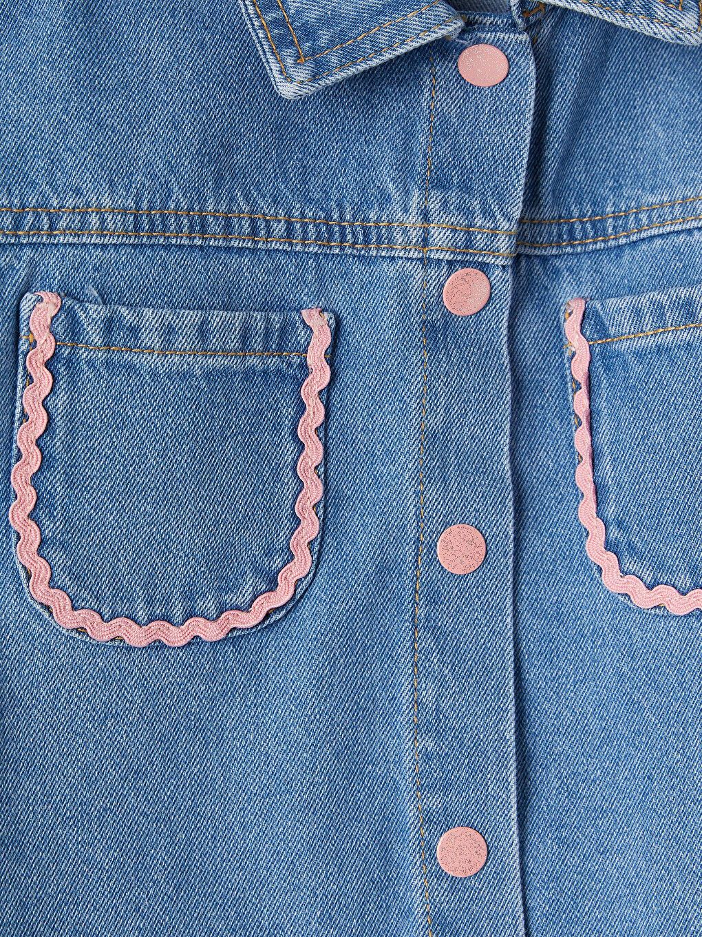 İndigo Gömlek Yaka Basic Kız Çocuk Jean Ceket-1