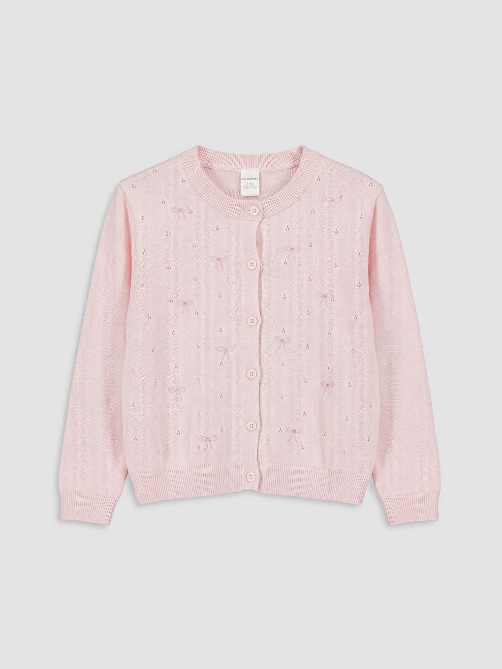 Pembe Nakışlı Bisiklet Yaka Kız Çocuk Triko Hırka