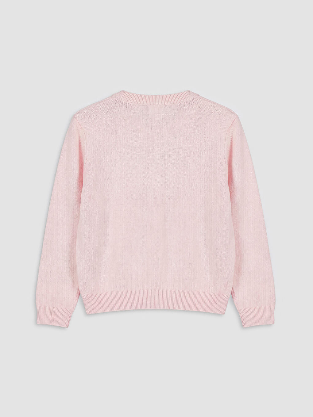 Pembe Nakışlı Bisiklet Yaka Kız Çocuk Triko Hırka-1