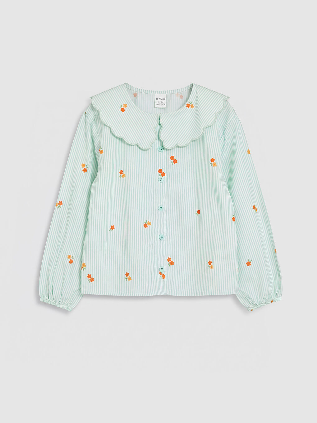 Yeşil Bebe Yaka Çiçekli Kız Çocuk Gömlek