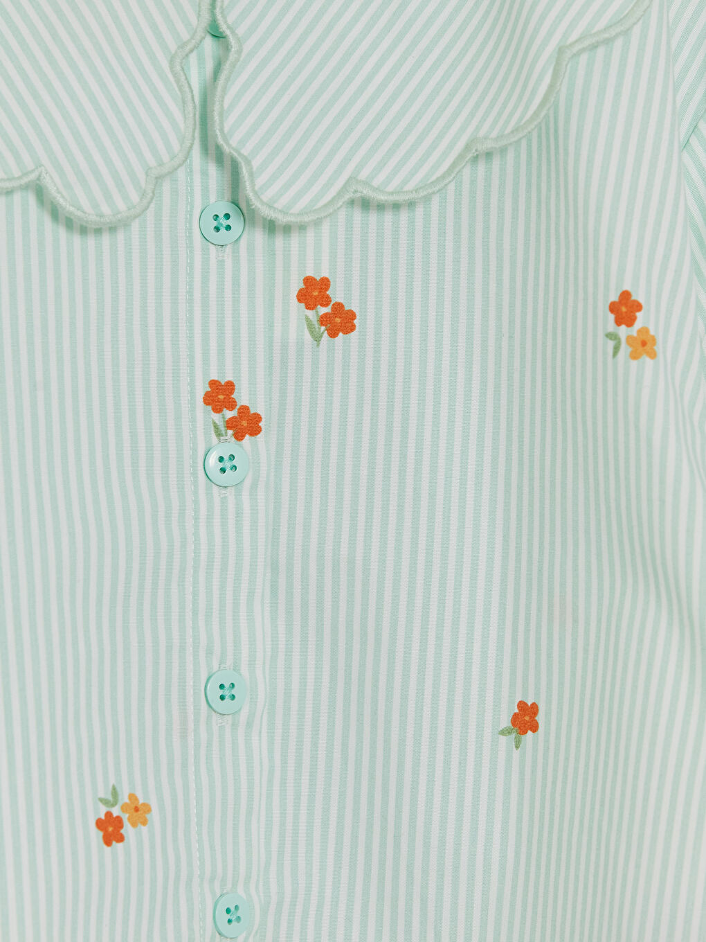 Yeşil Bebe Yaka Çiçekli Kız Çocuk Gömlek-2