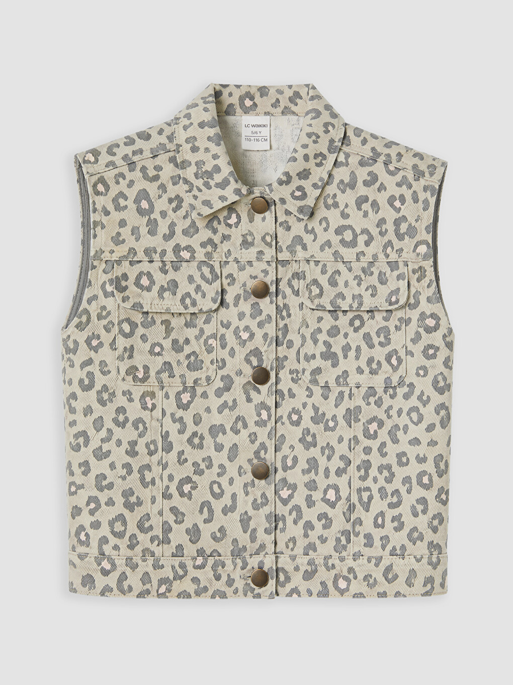 Yeşil Leopar Desenli Kız Çocuk Gabardin Yelek