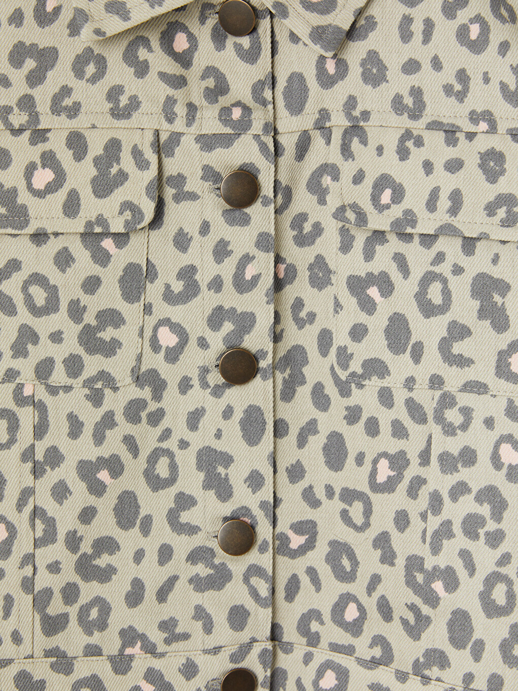 Yeşil Leopar Desenli Kız Çocuk Gabardin Yelek-1